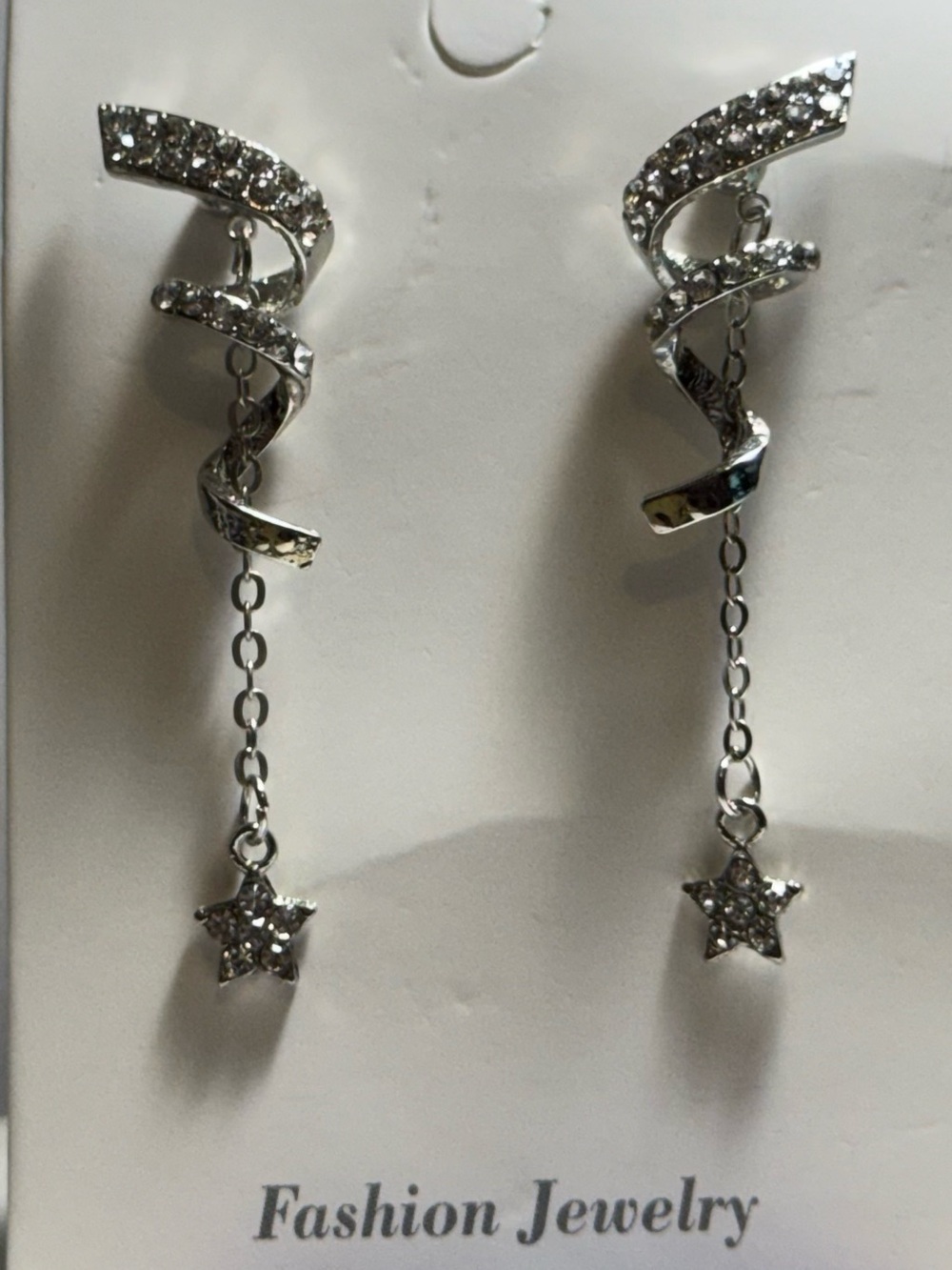 Silver Shooting Star Spiral Drop Earrings